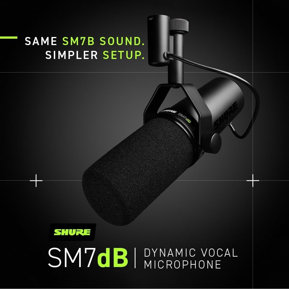 Shure SM7dB Dynamic Vocal Microphone  Podcast, & Recording Microphone - Black